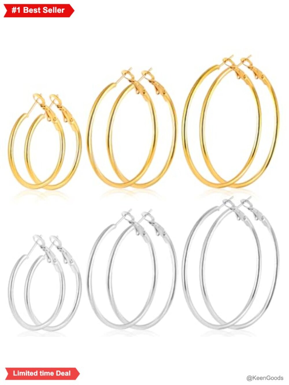 Stainless Steel Hoop Earrings Set 6 Pairs Hypoallergenic 14K Gold Plated